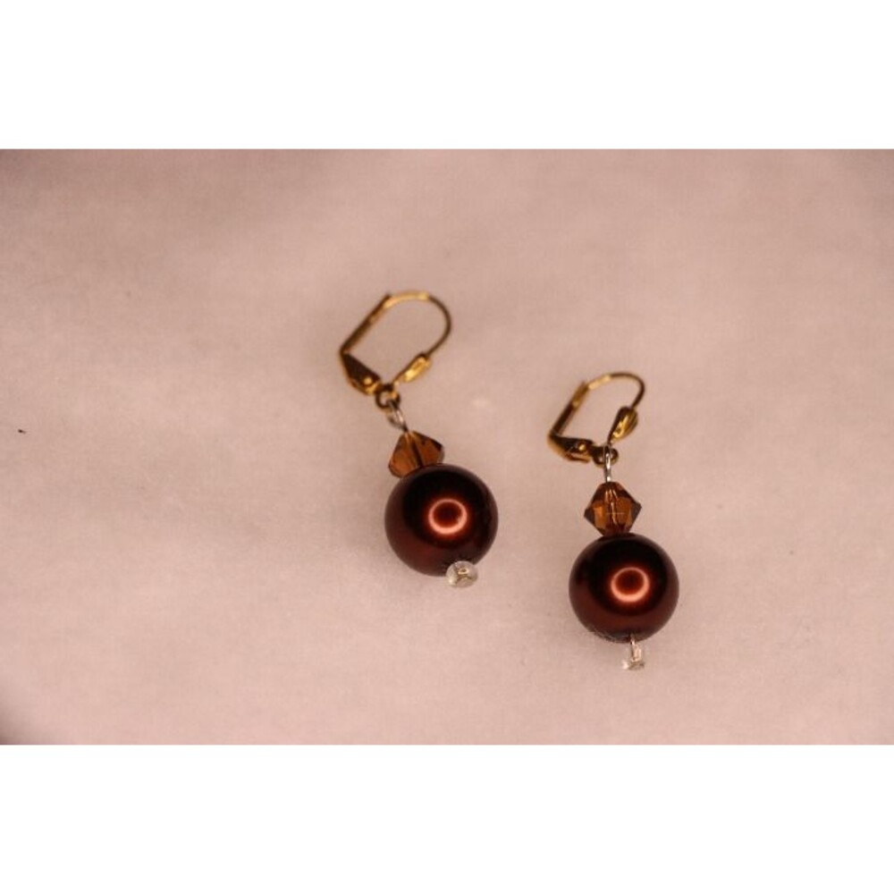 Copper chocolate round pearl style drop bead earrings
